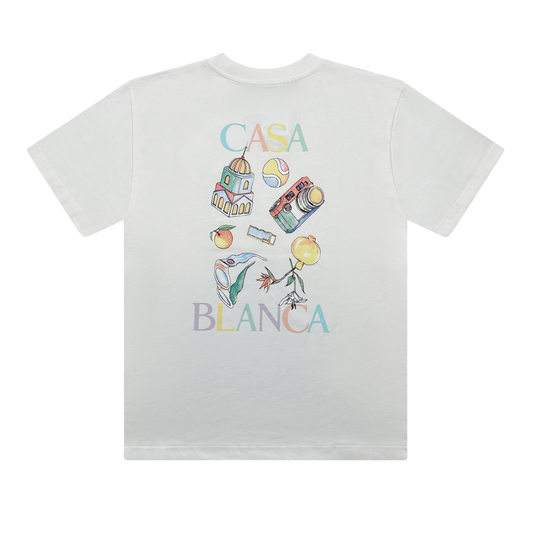 T-SHIRT CASABLANCA WHITE PRINTED BACK COTTON TEE