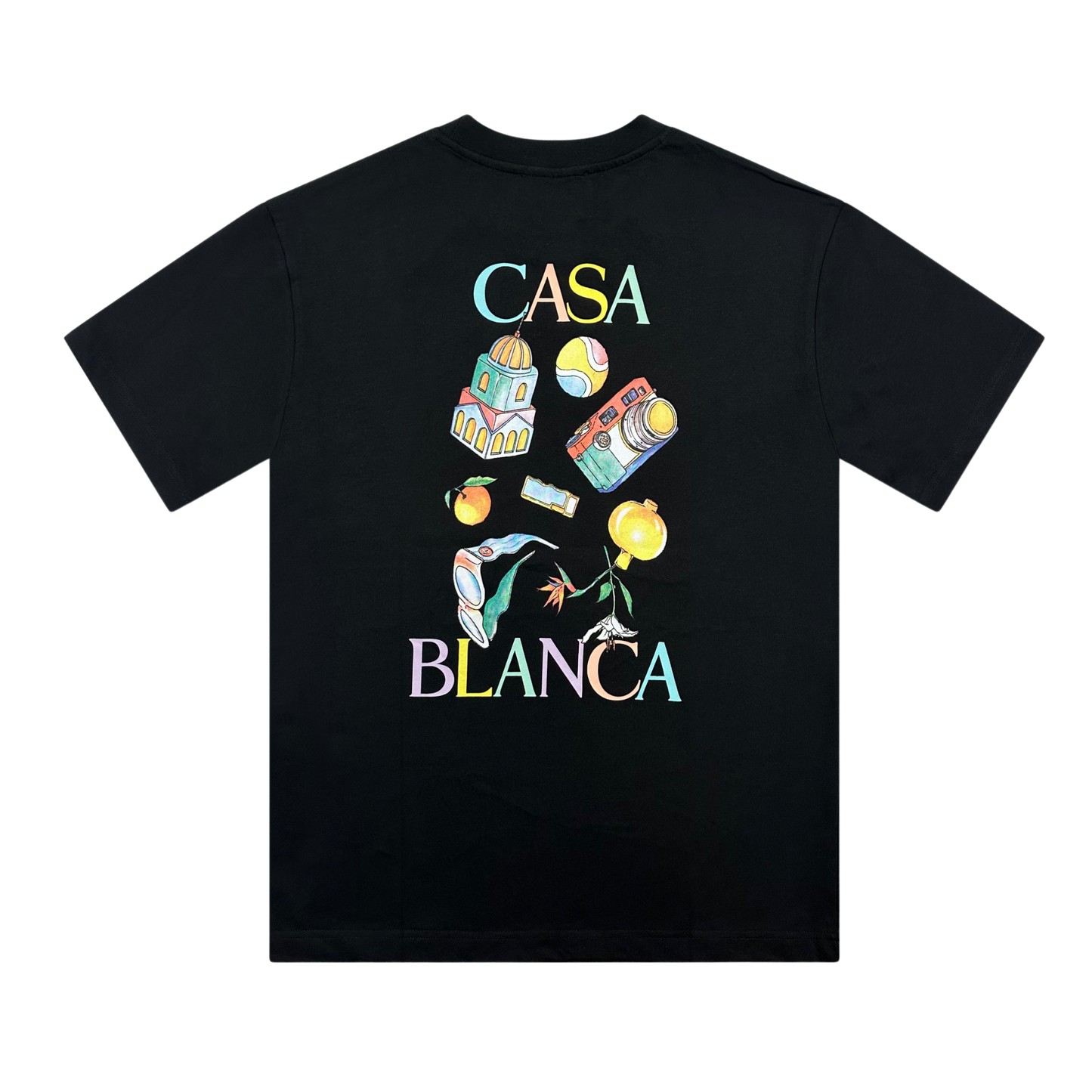 T-SHIRT CASABLANCA BLACK BACK PRINTED COTTON TEE